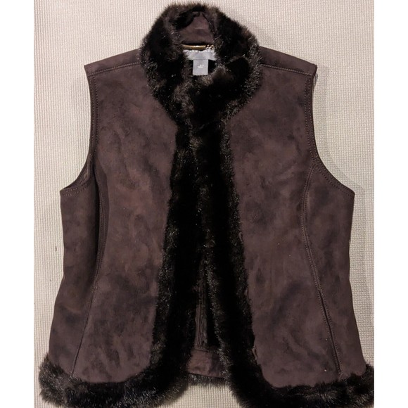 ANN TAYLOR VEST Women's Faux Fur Jacket Size Small Brown - Picture 1 of 5